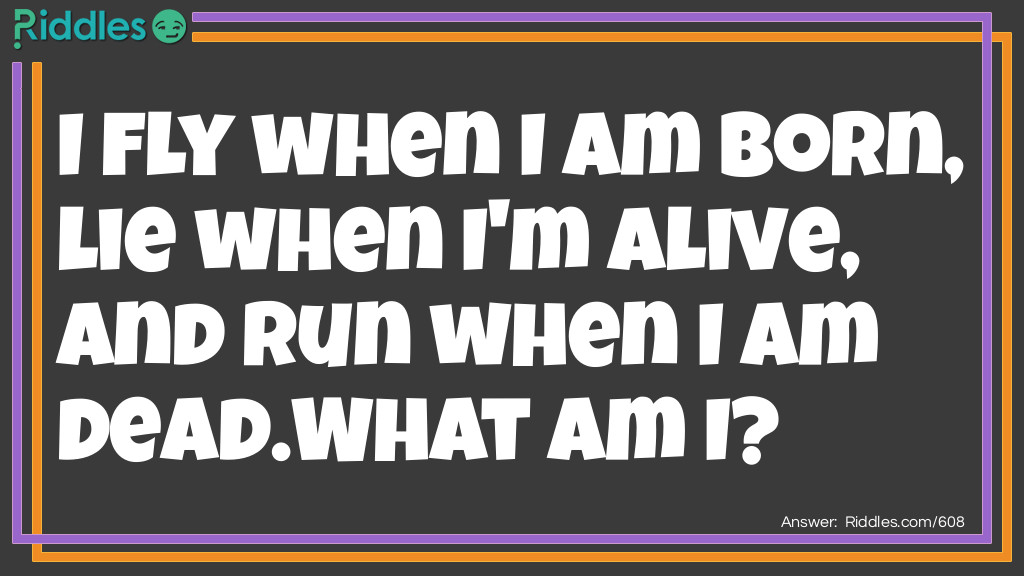 I fly when I am born, lie when I'm alive, and run when I am dead.
What am I? Riddle Meme.