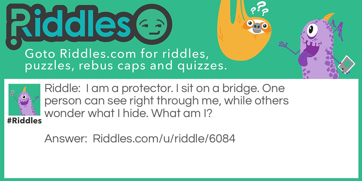 I am a protector. I sit on a bridge. One person can see right through me, while others wonder what I hide. What am I?
