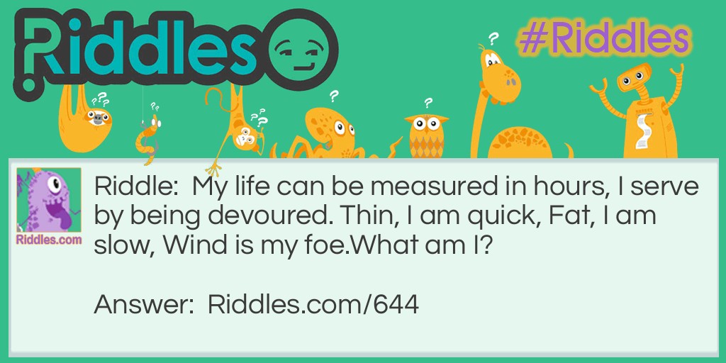 My life can be measured in hours, I serve by being devoured. Thin, I am quick, Fat, I am slow, Wind is my foe.
What am I?