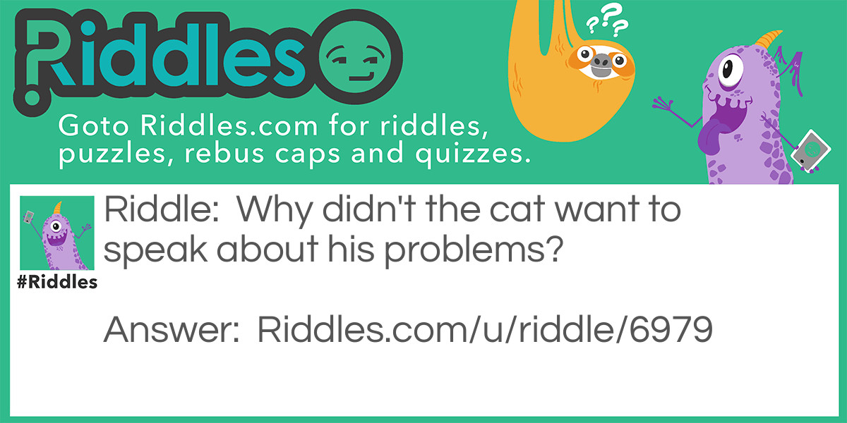 Riddle: Why didn't the cat want to speak about his problems? Answer: Because it's purr-sonal information!