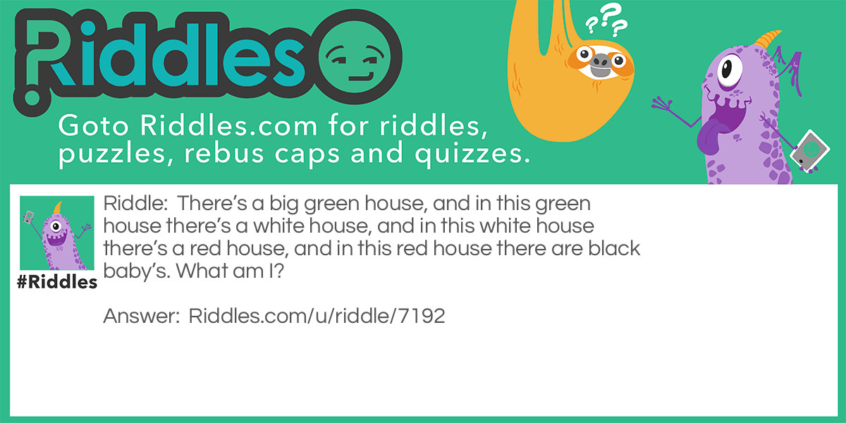 There's a big green house, and in this green house there's a white house, and in this white house there's a red house, and in this red house there are black baby's. What am I?