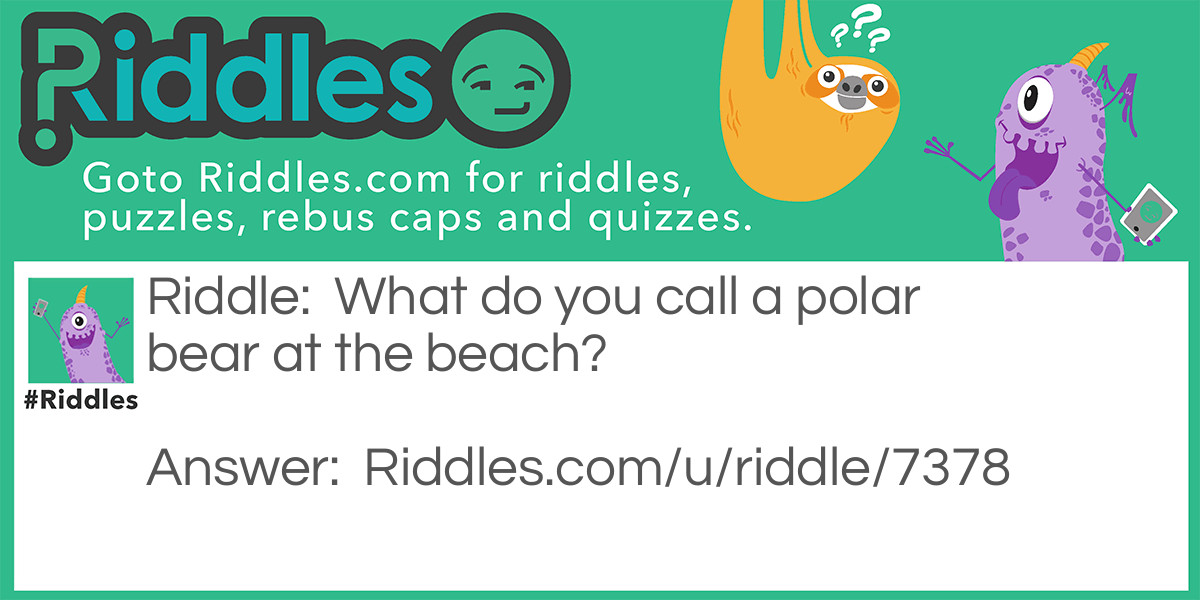 Riddle: What do you call a polar bear at the beach? Answer: Sandy Claws!