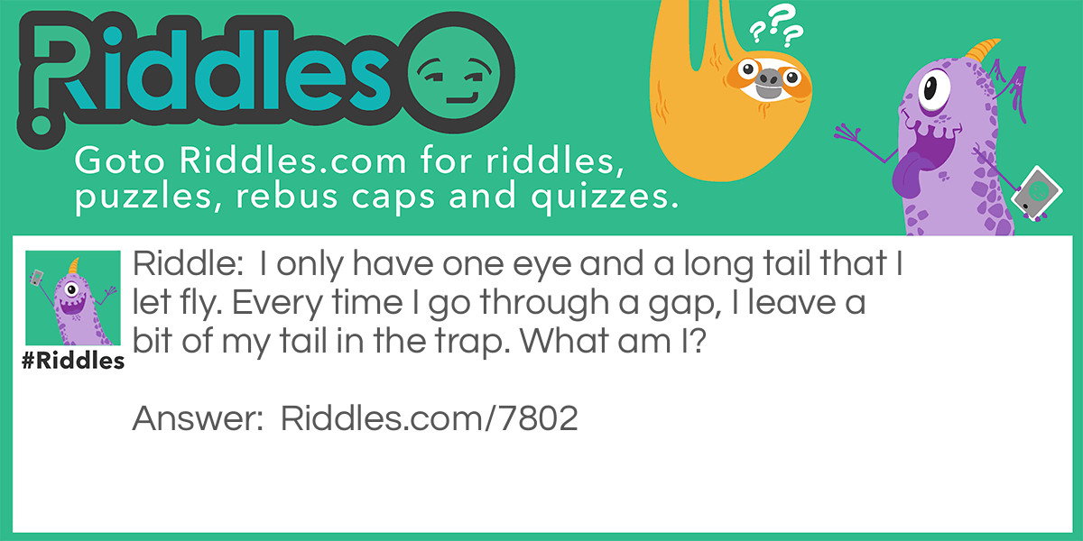 I only have one eye and a long tail that I let fly. Every time I go through a gap, I leave a bit of my tail in the trap. What am I?