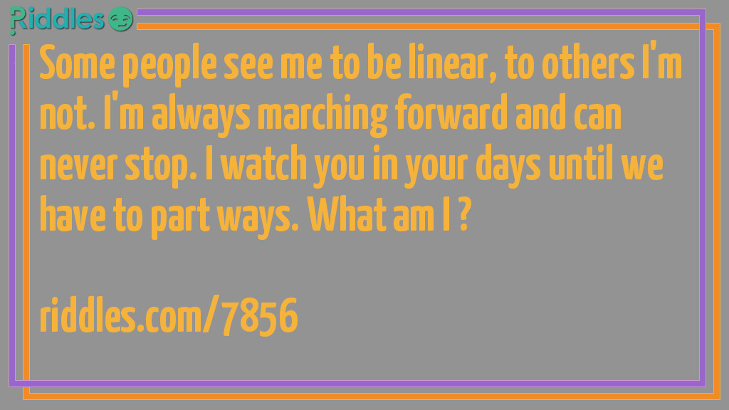 Some people see me to be linear, to others I'm not. I'm always marching forward and can never stop. I watch you in your days until we have to part ways. What am I ?