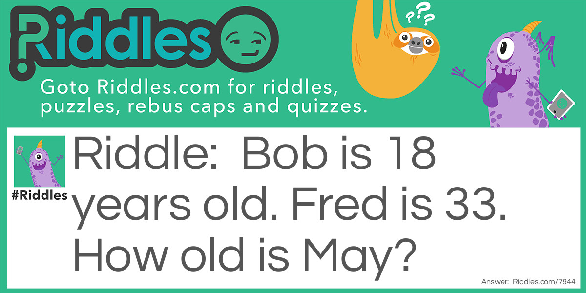 Bob is 18 years old. Fred is 33. How old is May?