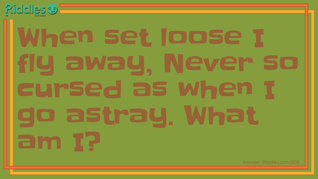 Riddle: When set loose I fly away, Never so cursed as when I go astray.
What am I? Answer: A fart.