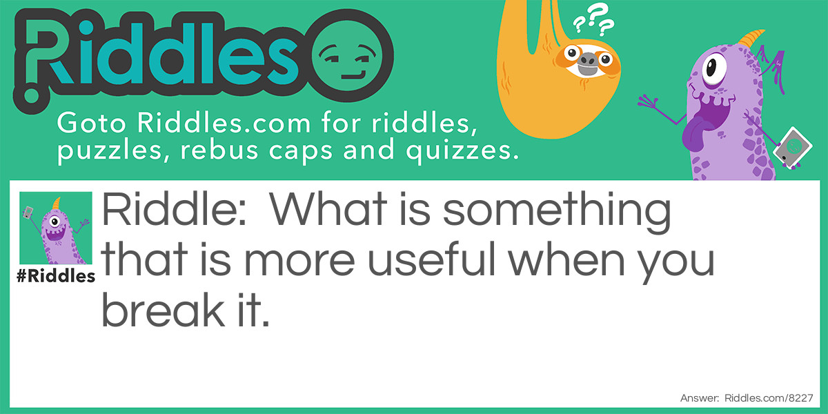 What is something that is more useful when you break it? 
Hint: It's not an egg.