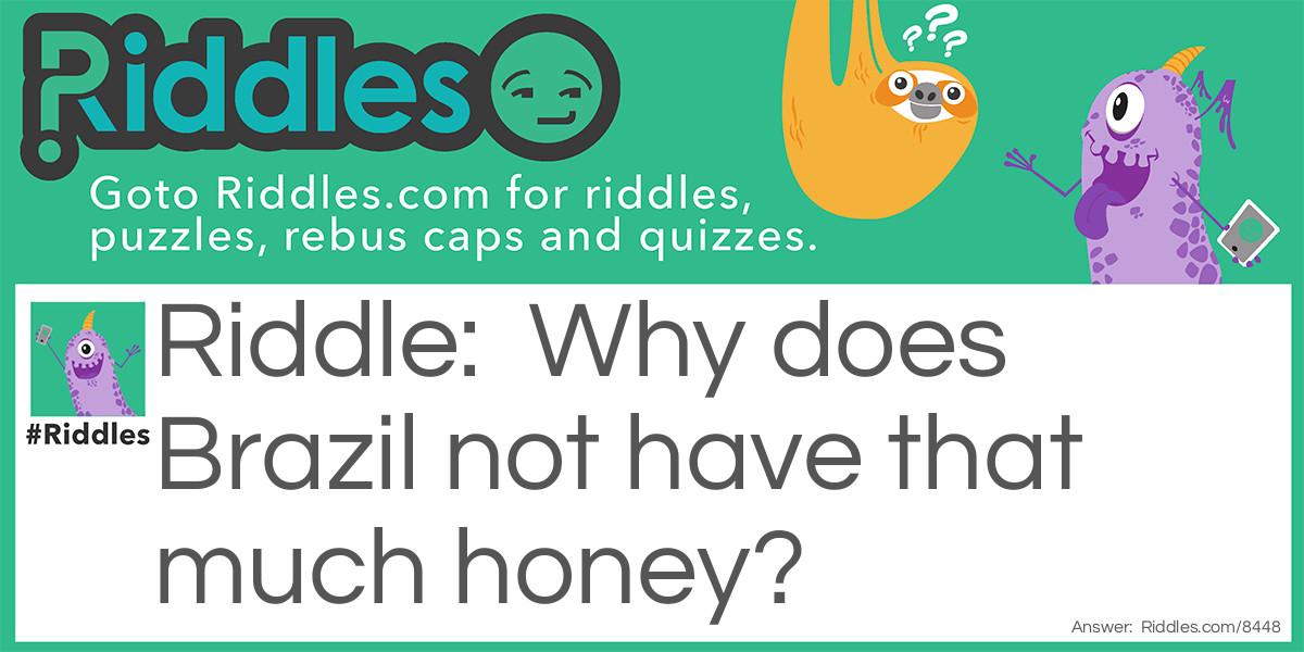Riddle: Why does Brazil not have that much honey? Answer: Because there's only 1 B/bee in Brazil.