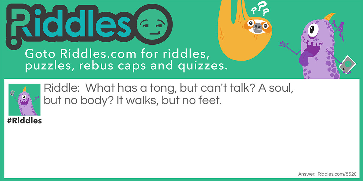 What has a tong, but can't talk? A soul, but no body? It walks, but no feet.