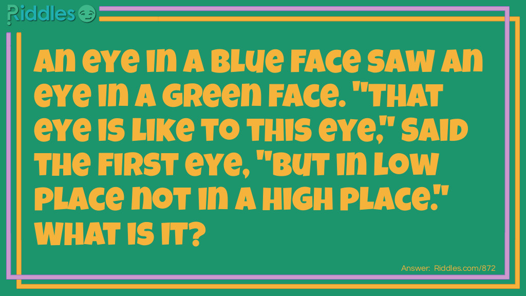 An eye in a blue face saw an eye in a green face. "That eye is like to this eye," Said the first eye, "But in low place not in a high place." What is it?