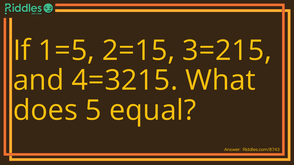 If 1=5, 2=15, 3=215, and 4=3215. What does 5 equal?