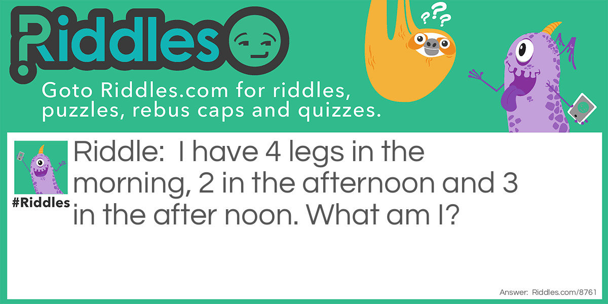 I have 4 legs in the morning, 2 in the afternoon and 3 in the after noon. What am I?