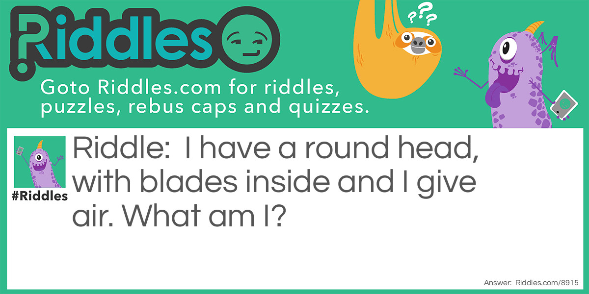 I have a round head, with blades inside and I give air. What am I?