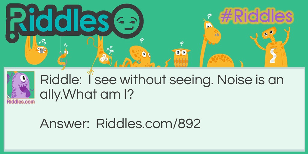 Riddle: I see without seeing. Noise is an ally. 
What am I? Answer: A bat.
