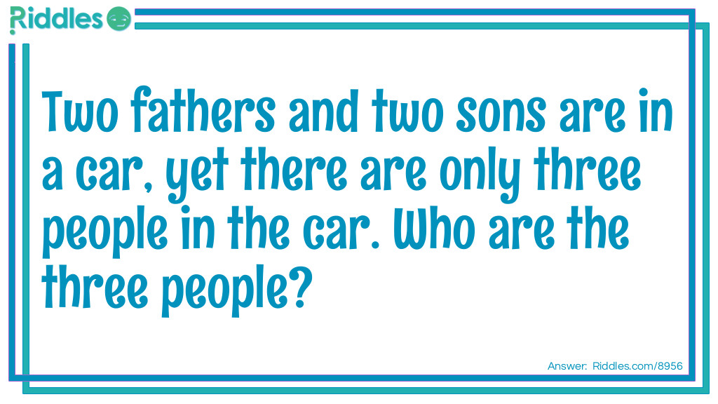 Two fathers and two sons are in a car yet there are only three Riddle Meme.