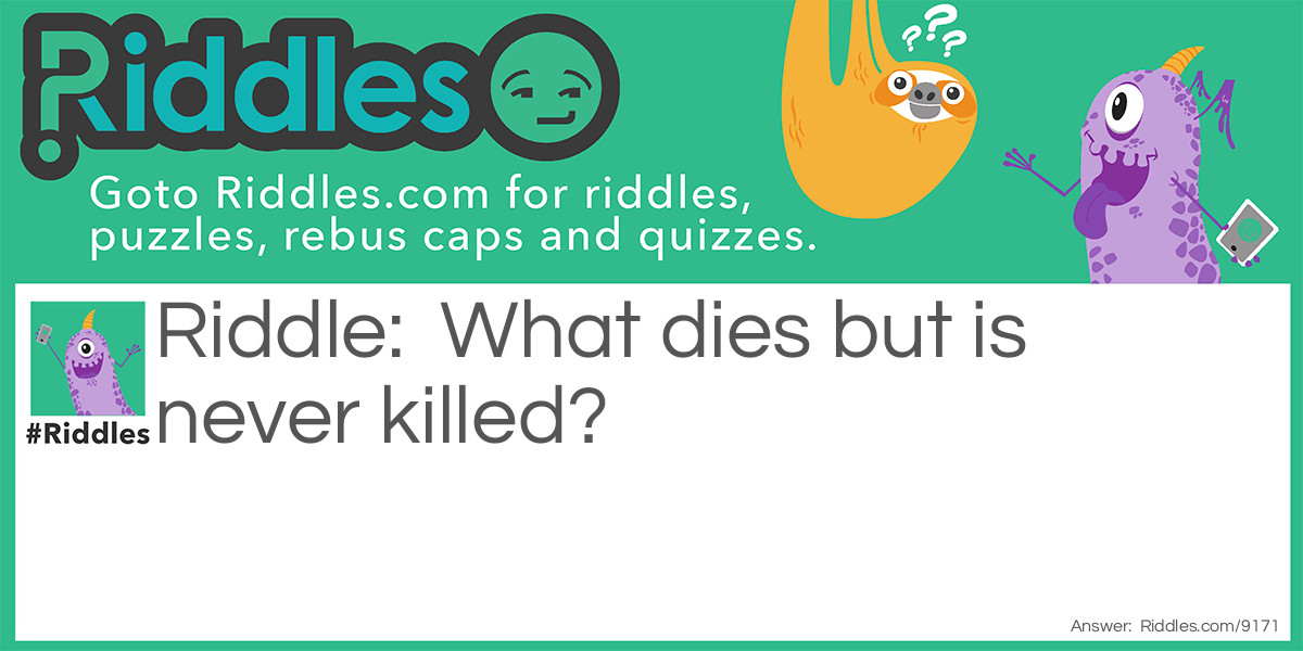 Riddle: What dies but is never killed? Answer: A bad joke.