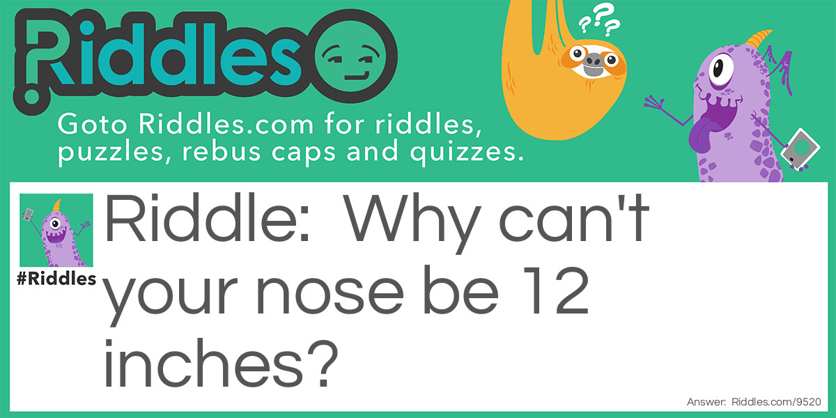 Riddle: Why can't your nose be 12 inches? Answer: Because then it would be a foot