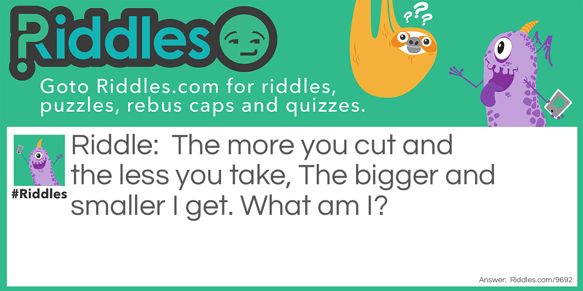 Riddle: The more you cut and the less you take, The bigger and smaller I get. What am I? Answer: A fraction! Well done if you got it that’s hard!