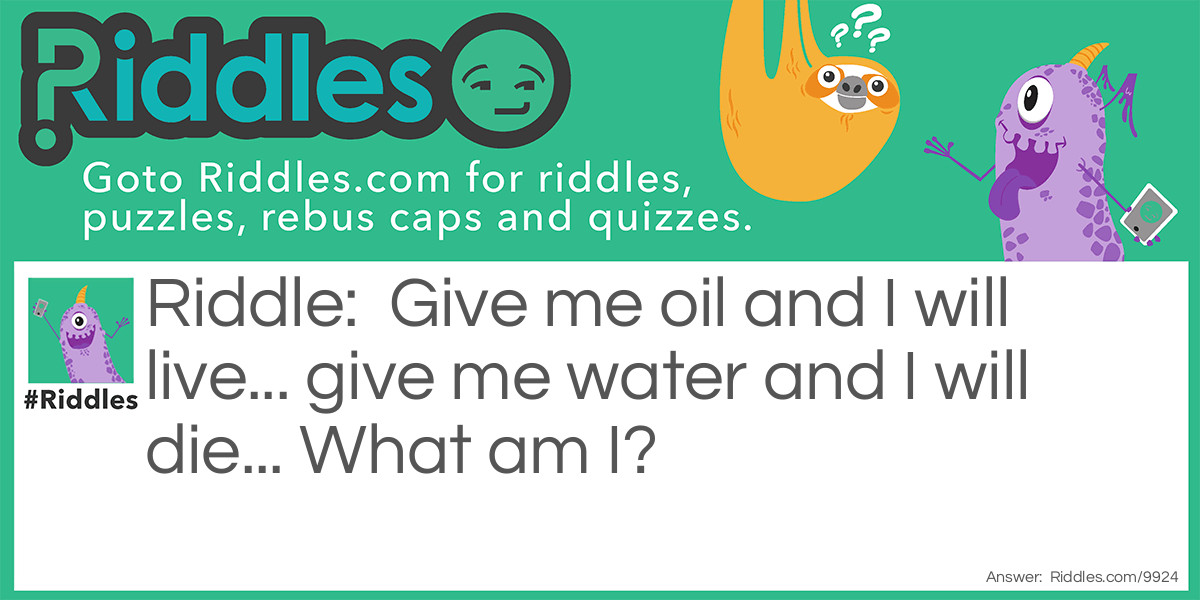 Give me oil and I will live... give me water and I will die... What am I?