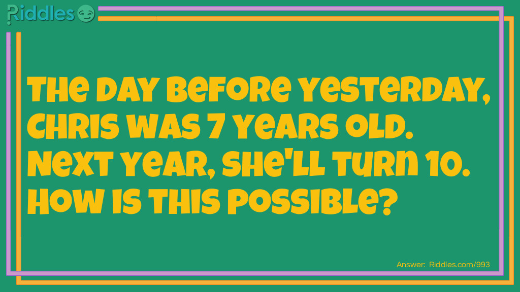 The day before yesterday, Chris was 7 years old. Next year, she'll turn 10.
How is this possible?