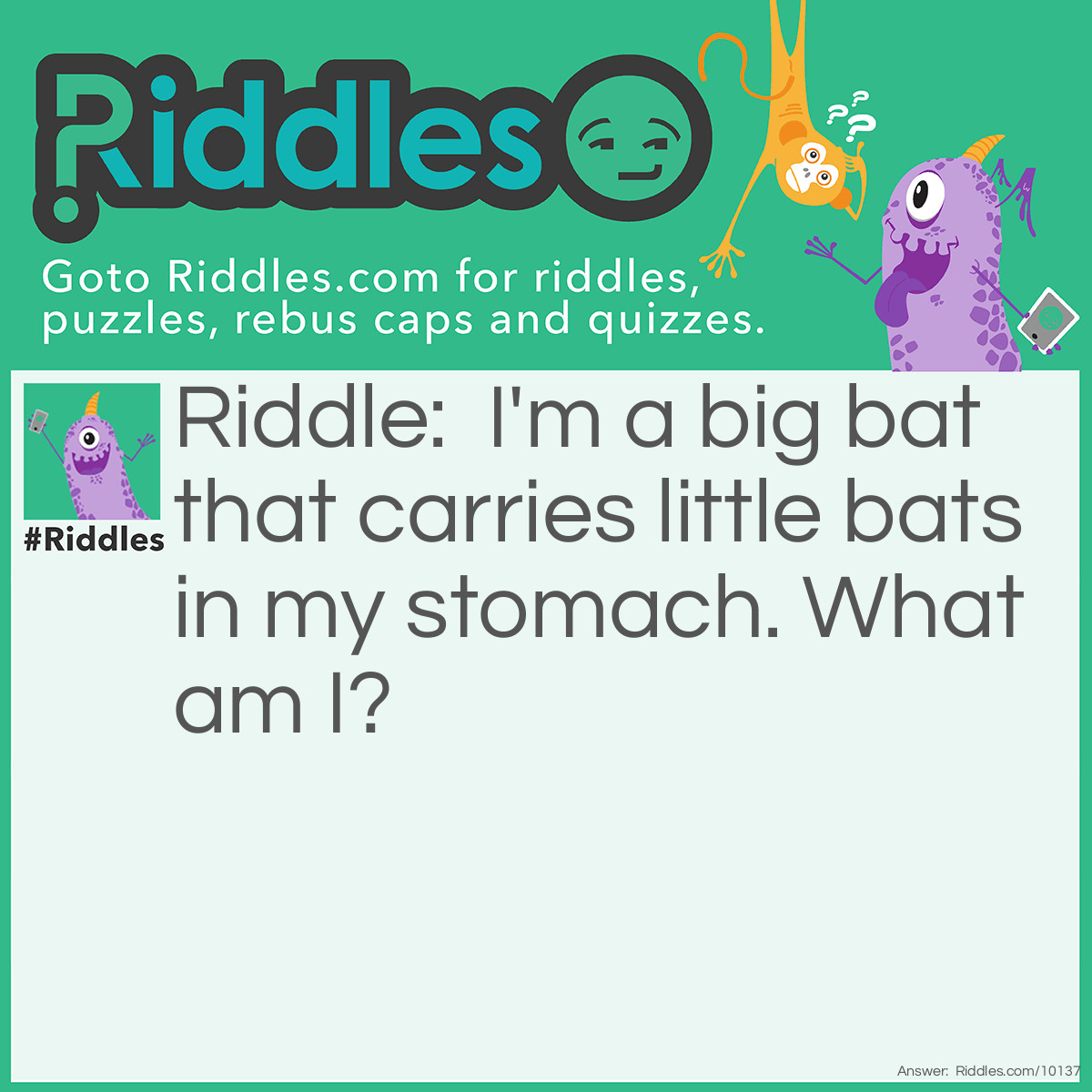 Riddle: I'm a big bat that carries little bats in my stomach. What am I? Answer: An aeroplane.