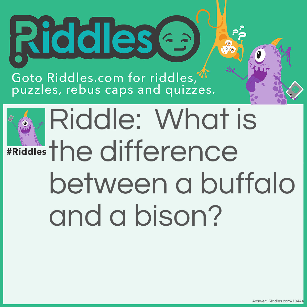 Riddle: What is the difference between a buffalo and a bison? Answer: You cannot wash hands in a buffalo.