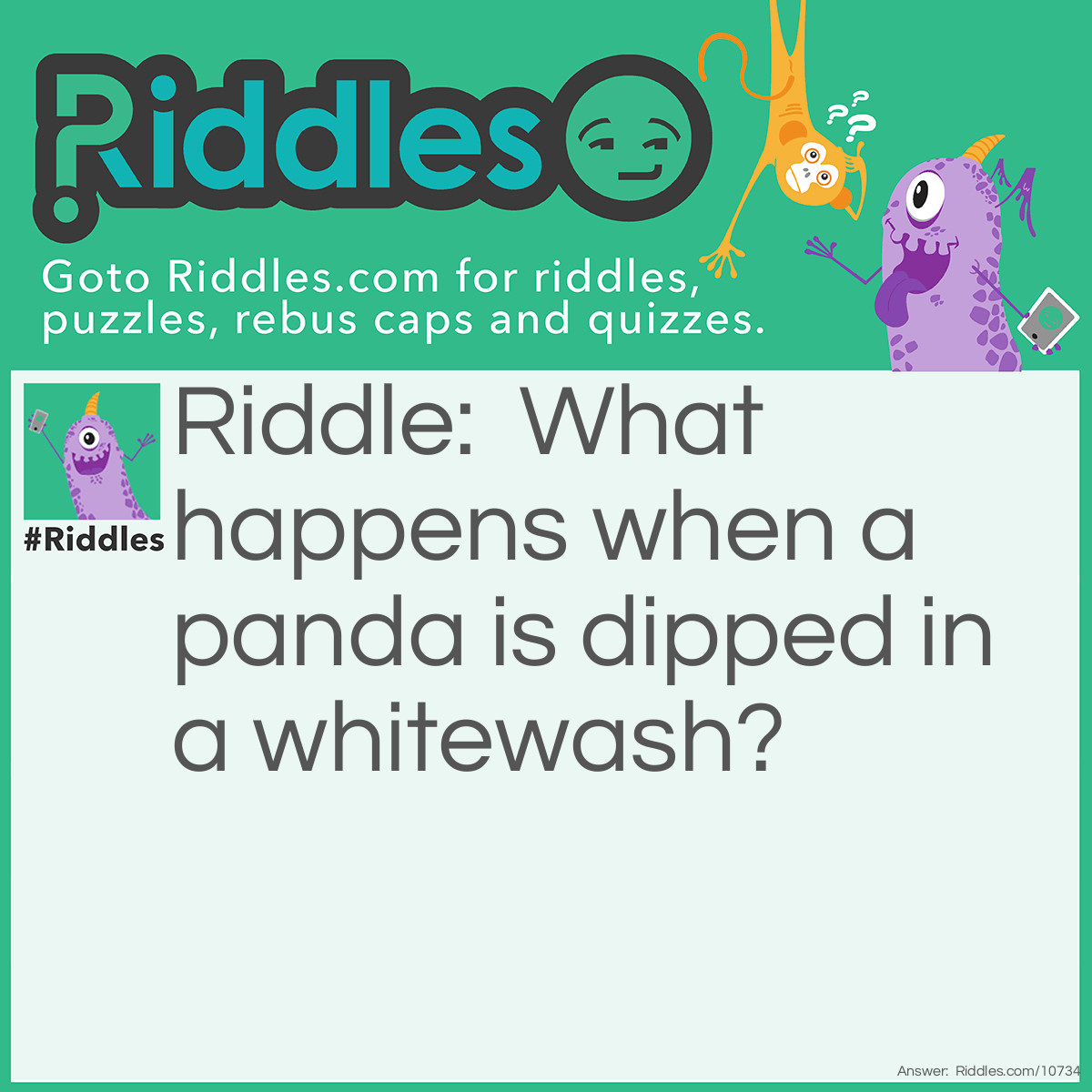 Riddle: What happens when a panda is dipped in a whitewash? Answer: It turns into a polar bear.