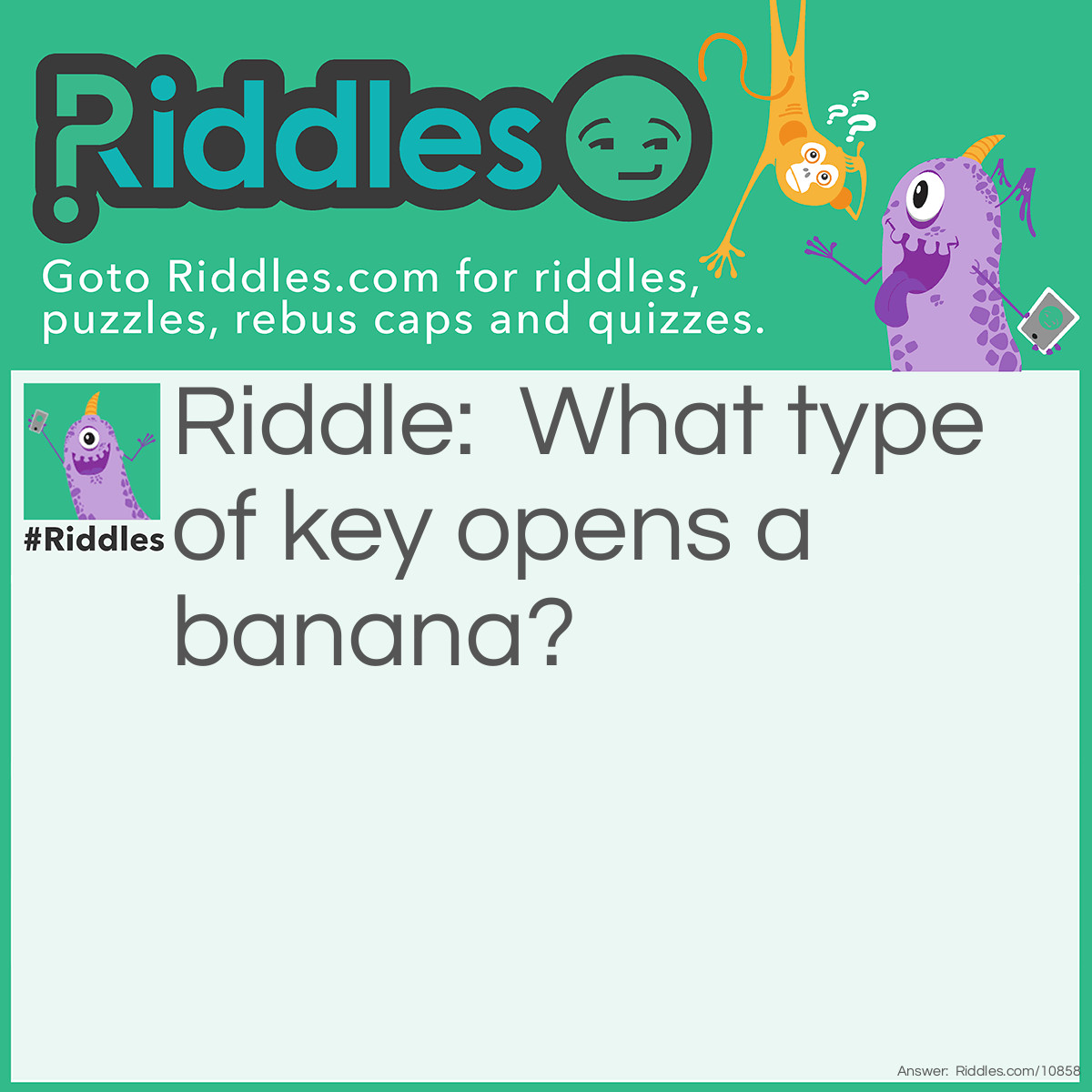 Riddle: What type of key opens a banana? Answer: A mon-key!