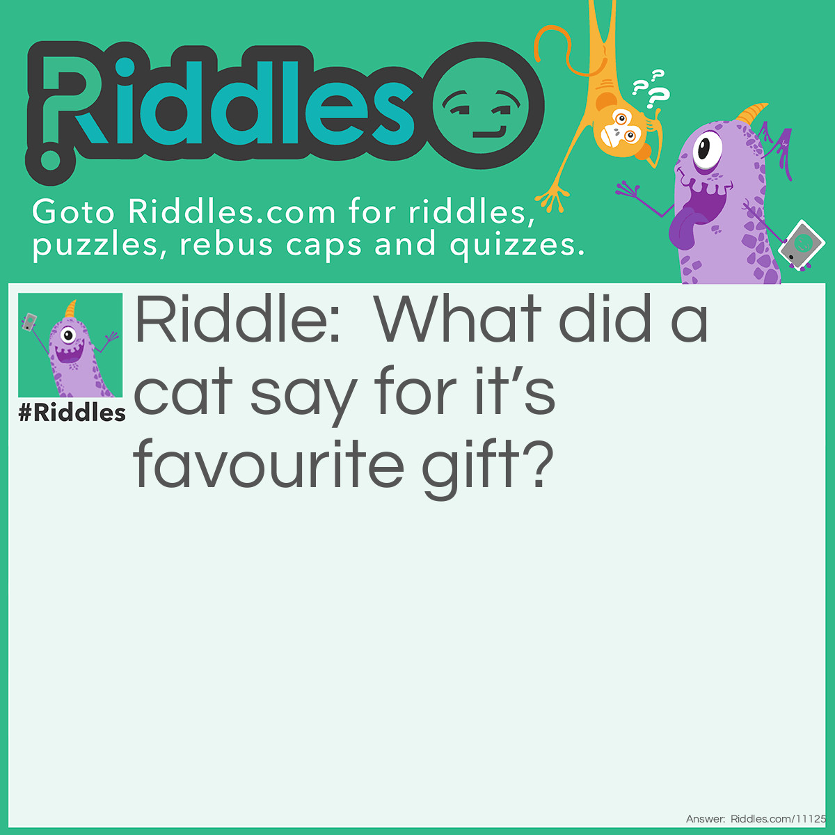 Riddle: What did a cat say for it’s favourite gift? Answer: Purrrfect.