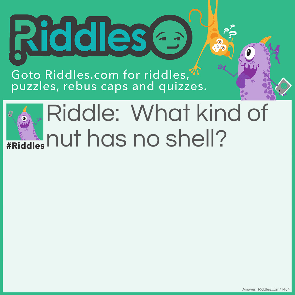 Riddle: What kind of nut has no shell? Answer: A Doughnut.