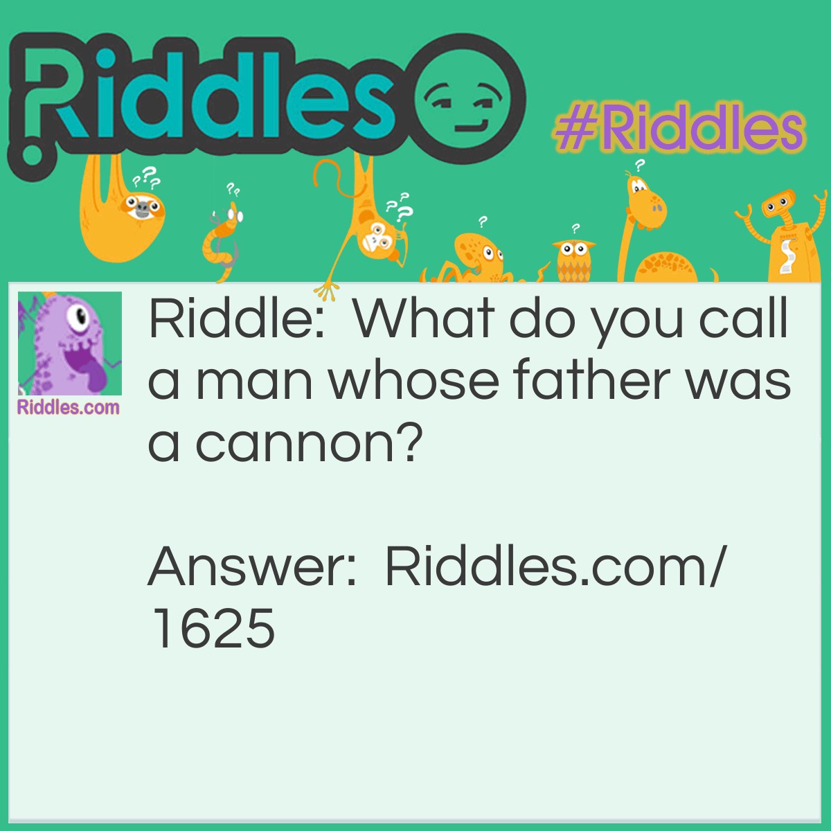 Riddle: What do you call a man whose father was a cannon? Answer: A son of a gun!