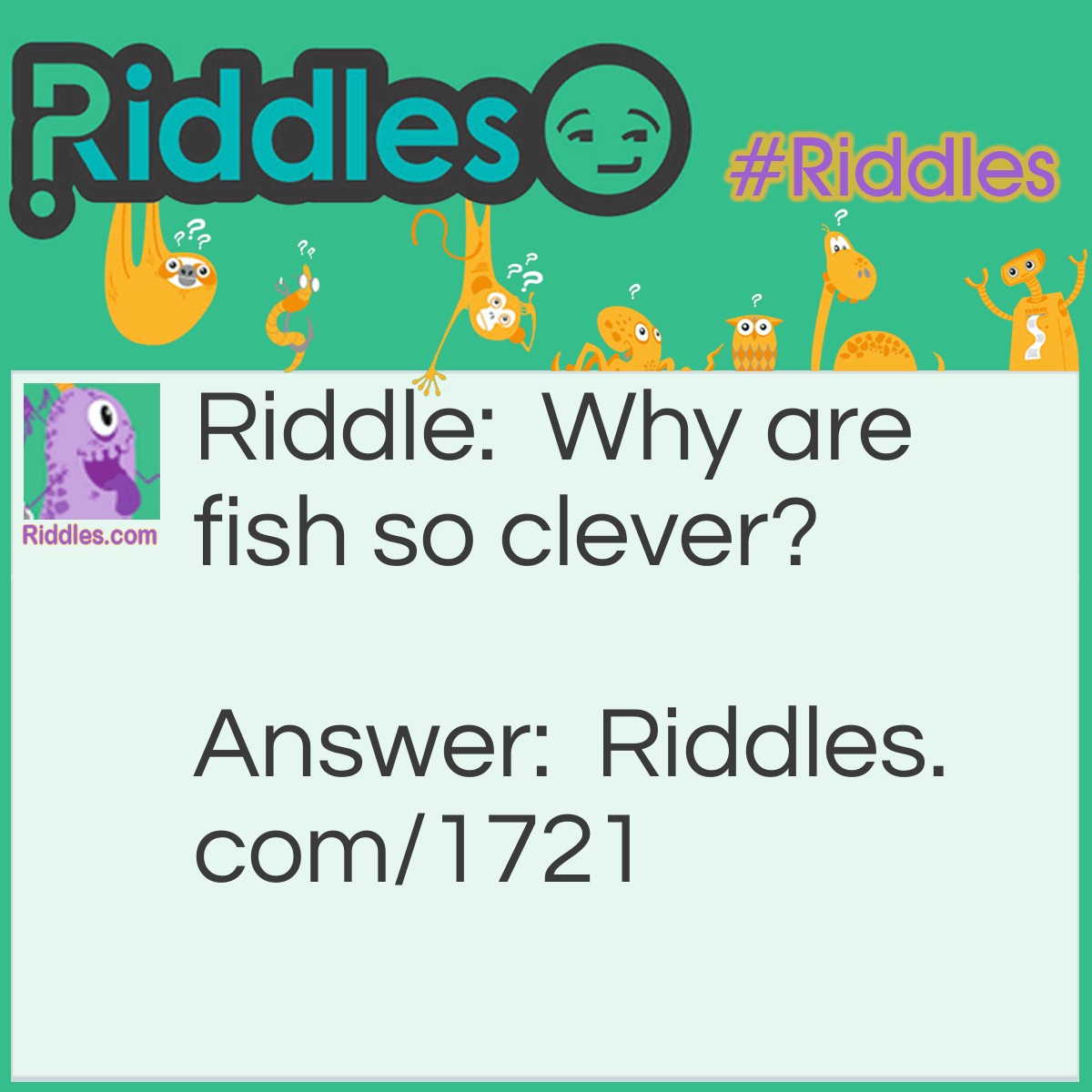 Riddle: Why are fish so clever? Answer: They live in schools.