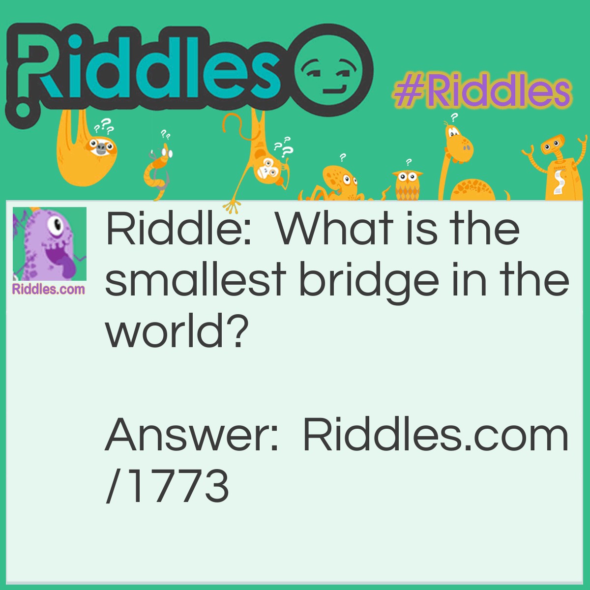 Riddle: What is the smallest bridge in the world? Answer: The bridge of your nose.