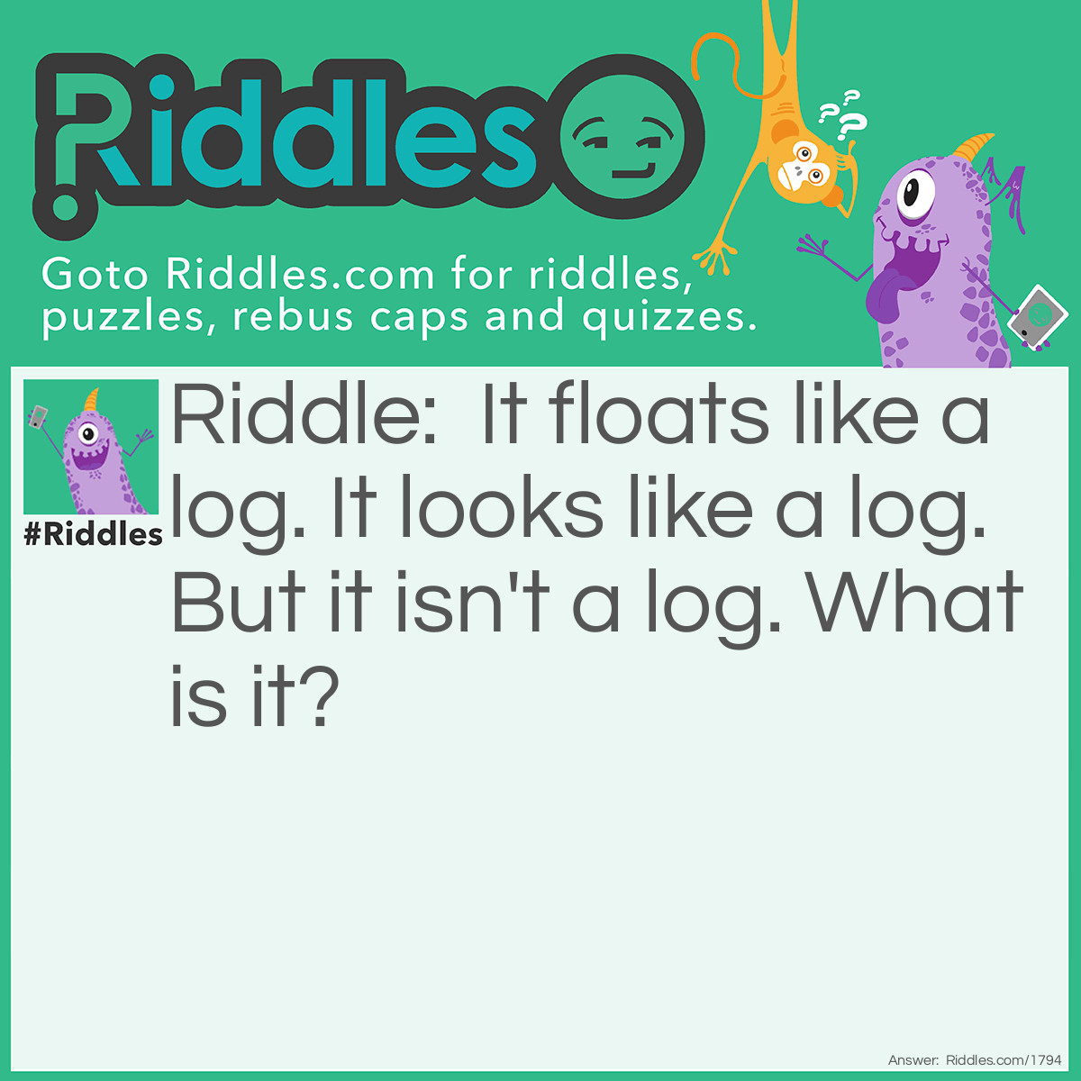 Riddle: It floats like a log. It look likes a log. But it isn't a log. What is it? Answer: An alligator.