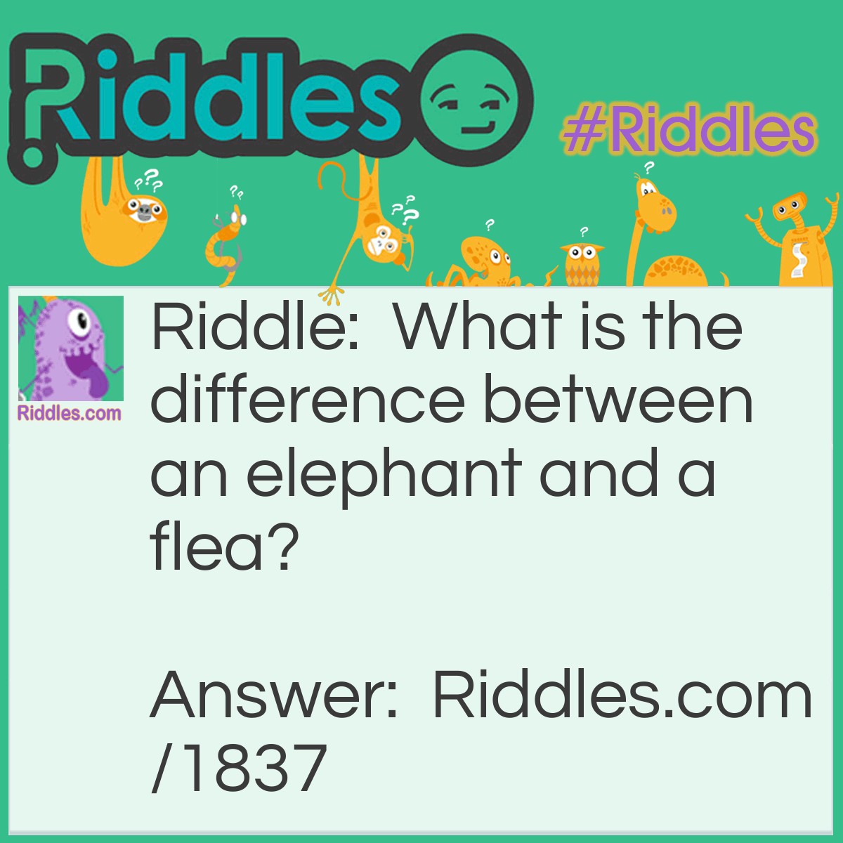Riddle: What is the difference between an elephant and a flea? Answer: An elephant can have fleas but a flea can't have elephants.