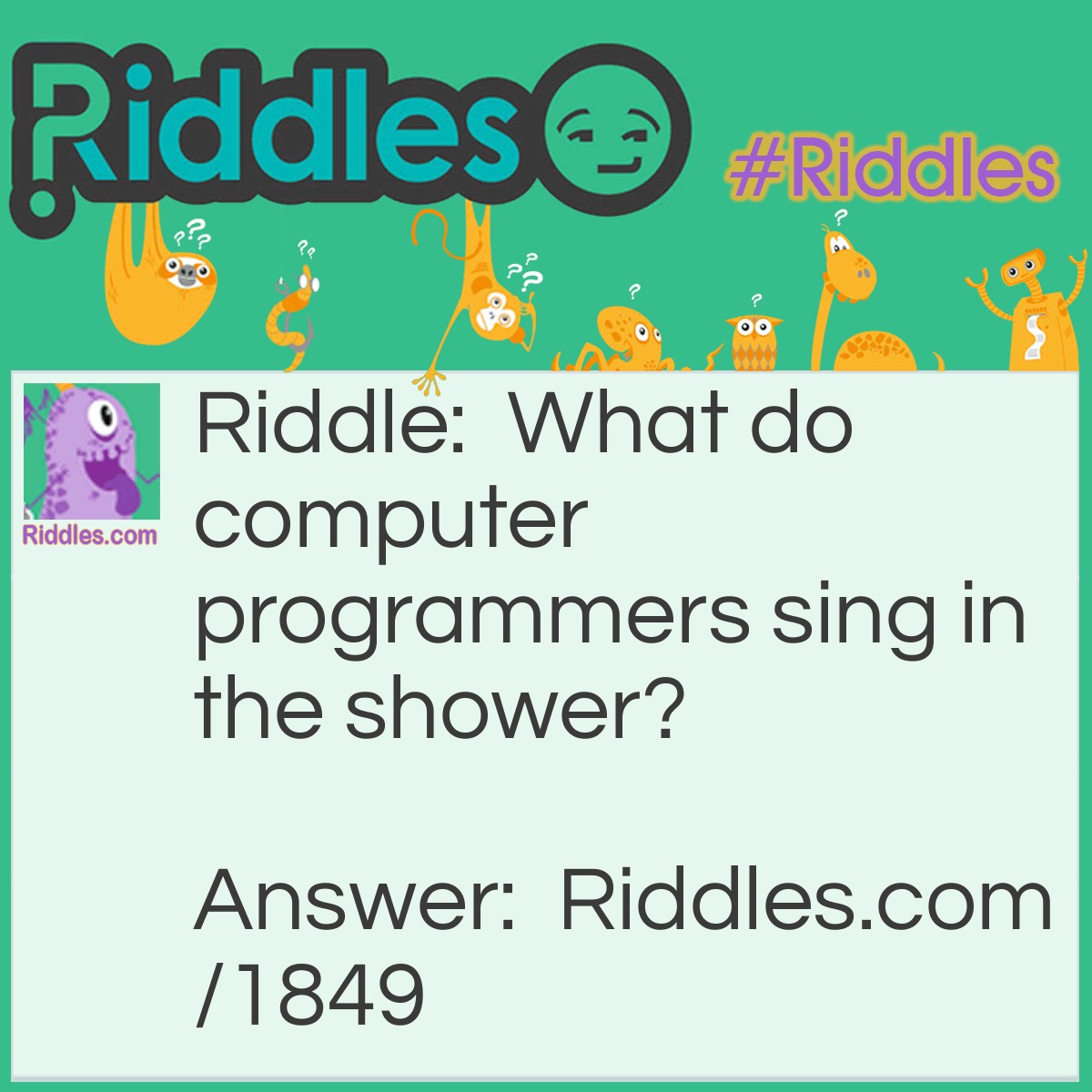 Riddle: What do computer programmers sing in the shower? Answer: Disc-o.