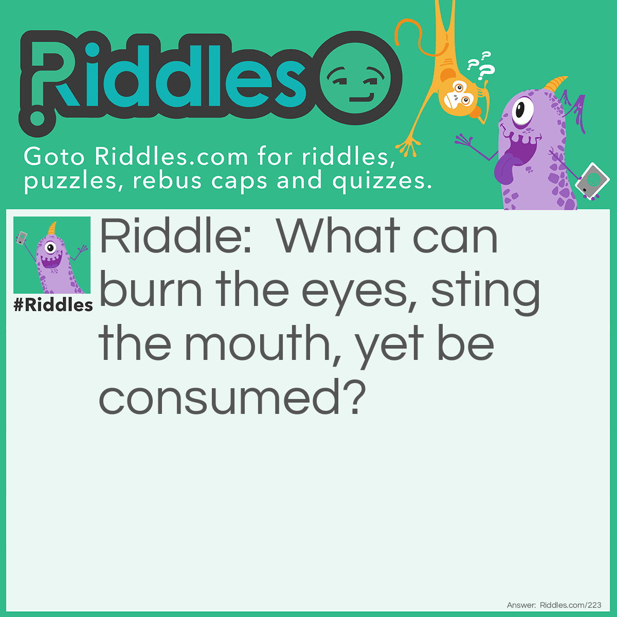 Riddle: What can burn the eyes, sting the mouth, yet be consumed? Answer: Salt.