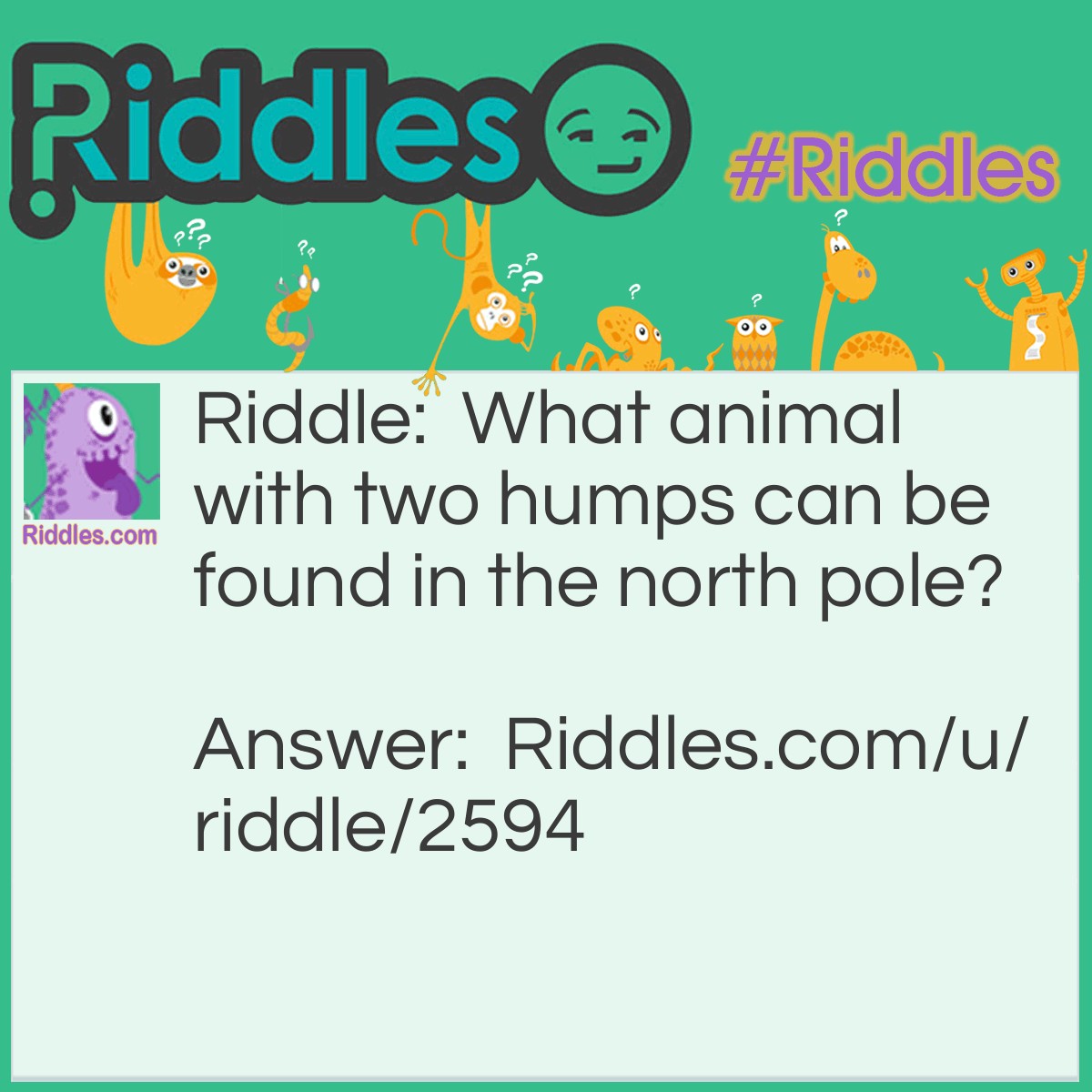 Riddle: What animal with two humps can be found in the north pole? Answer: A lost camel.
