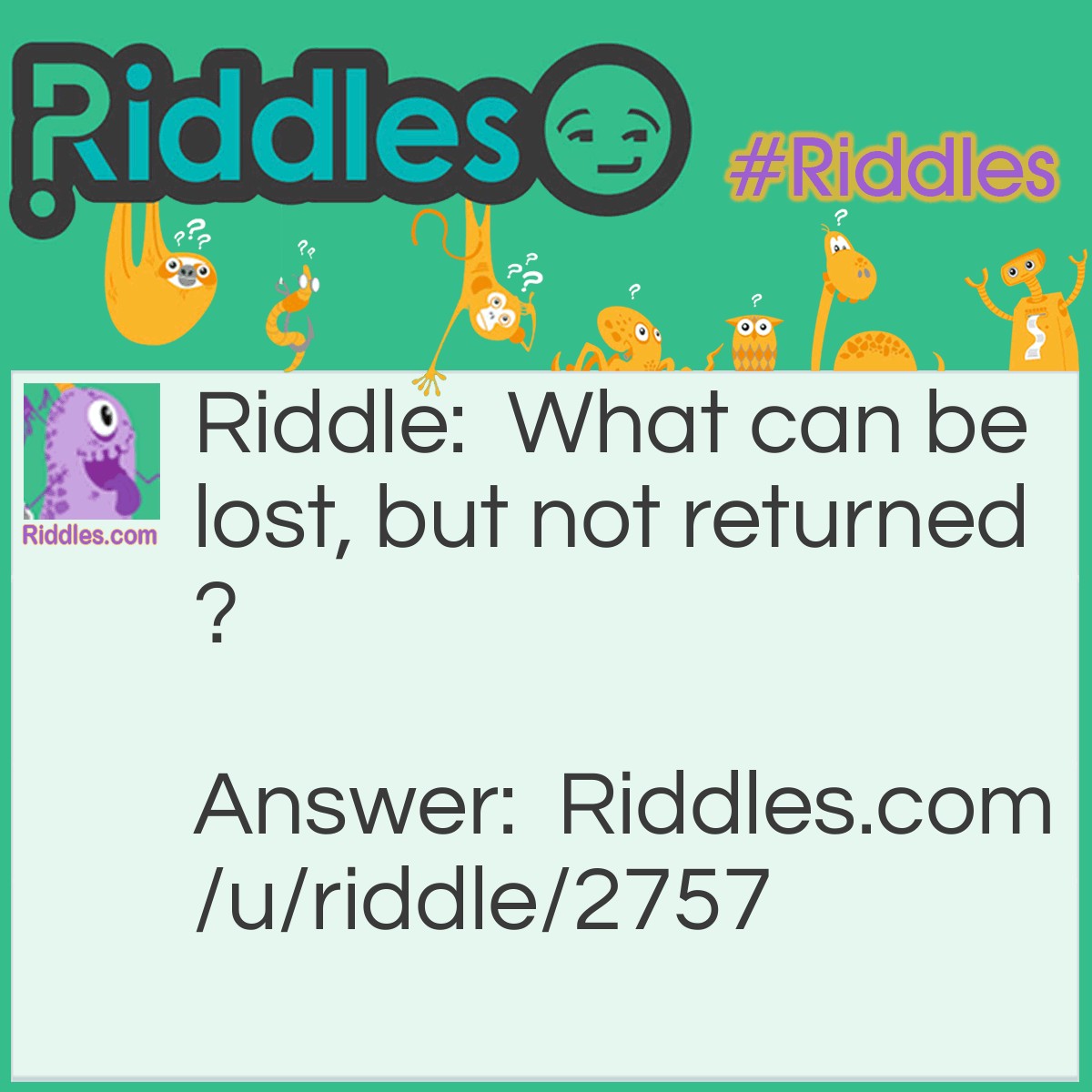 Riddle: What can be lost, but not returned? Answer: Life.
