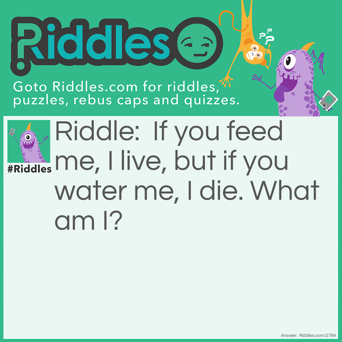 Riddle: If you feed me, I live, but if you water me, I die. What am I? Answer: A Fire