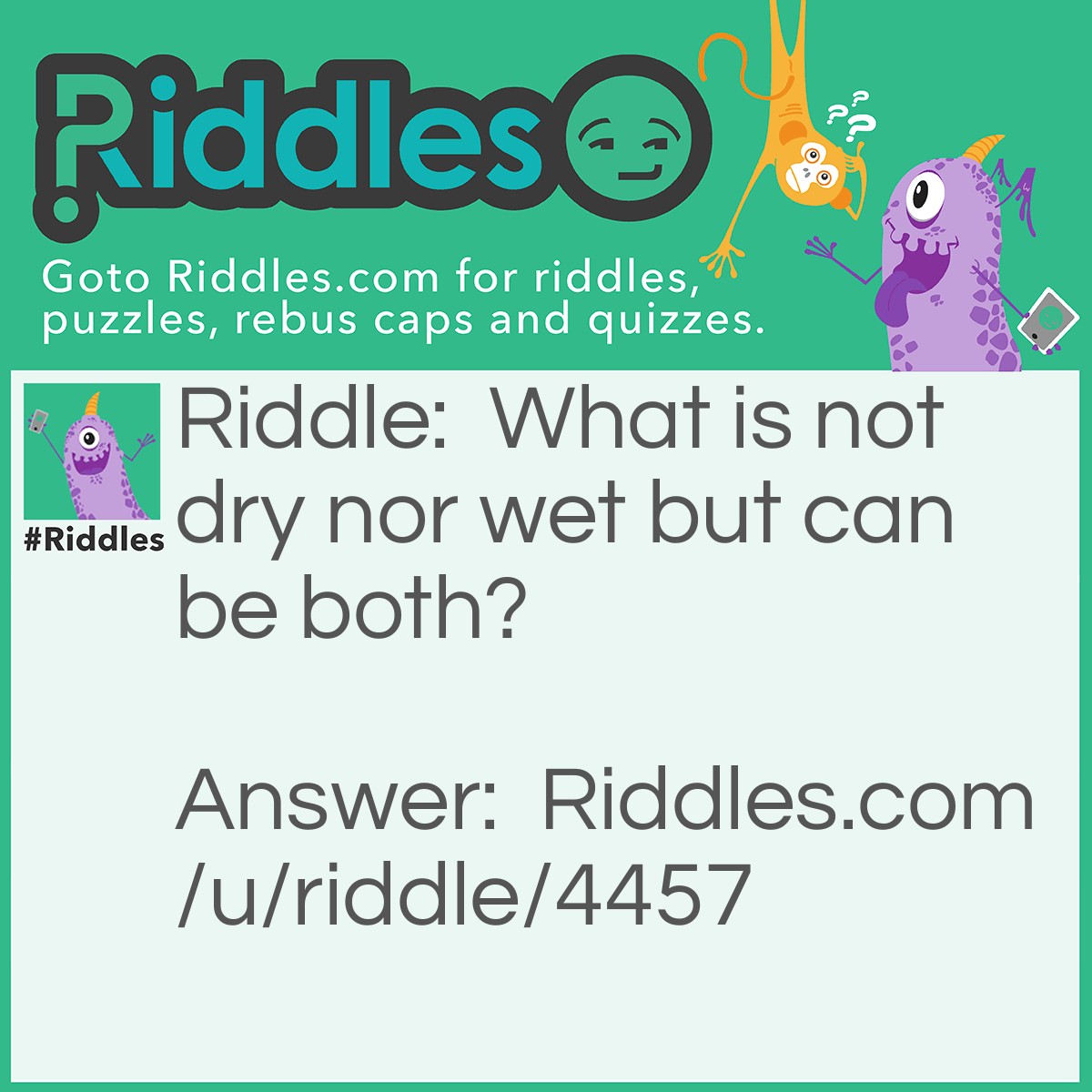 Riddle: What is not dry nor wet but can be both? Answer: Ice.