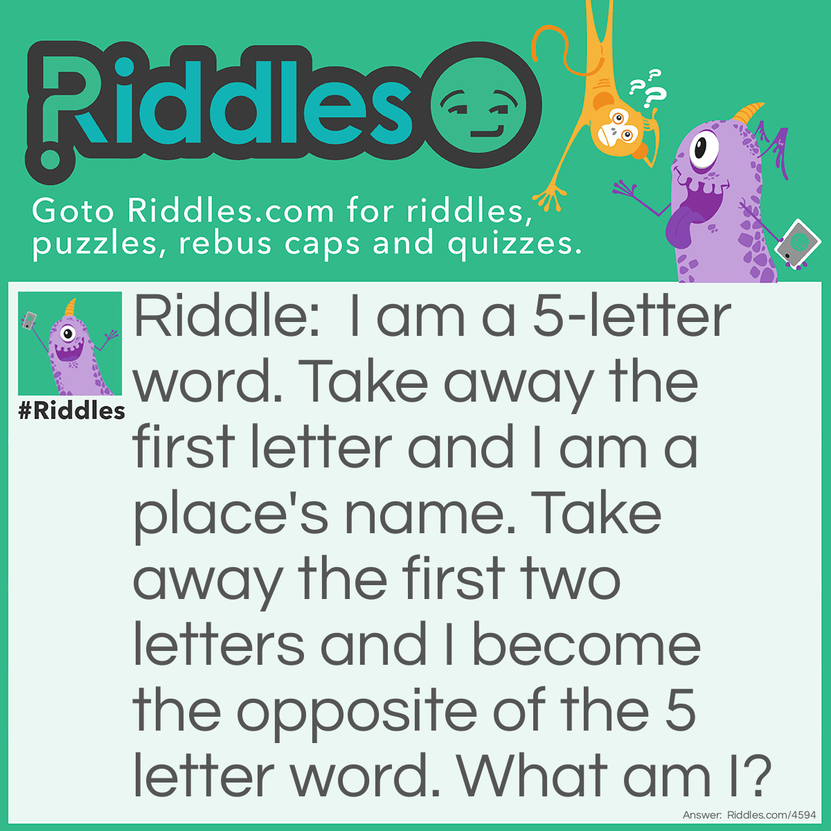 Riddle: I am a 5 letter word. Take away the first letter and I am a place's name. Take away the first two letters and I become the opposite of the 5 letter word. Who am I? Answer: Woman, oman, man.