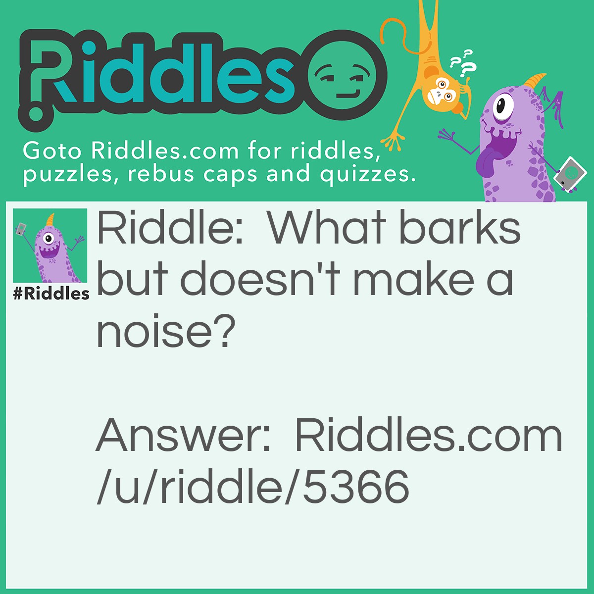 Riddle: What barks but doesn't make a noise? Answer: A Tree.