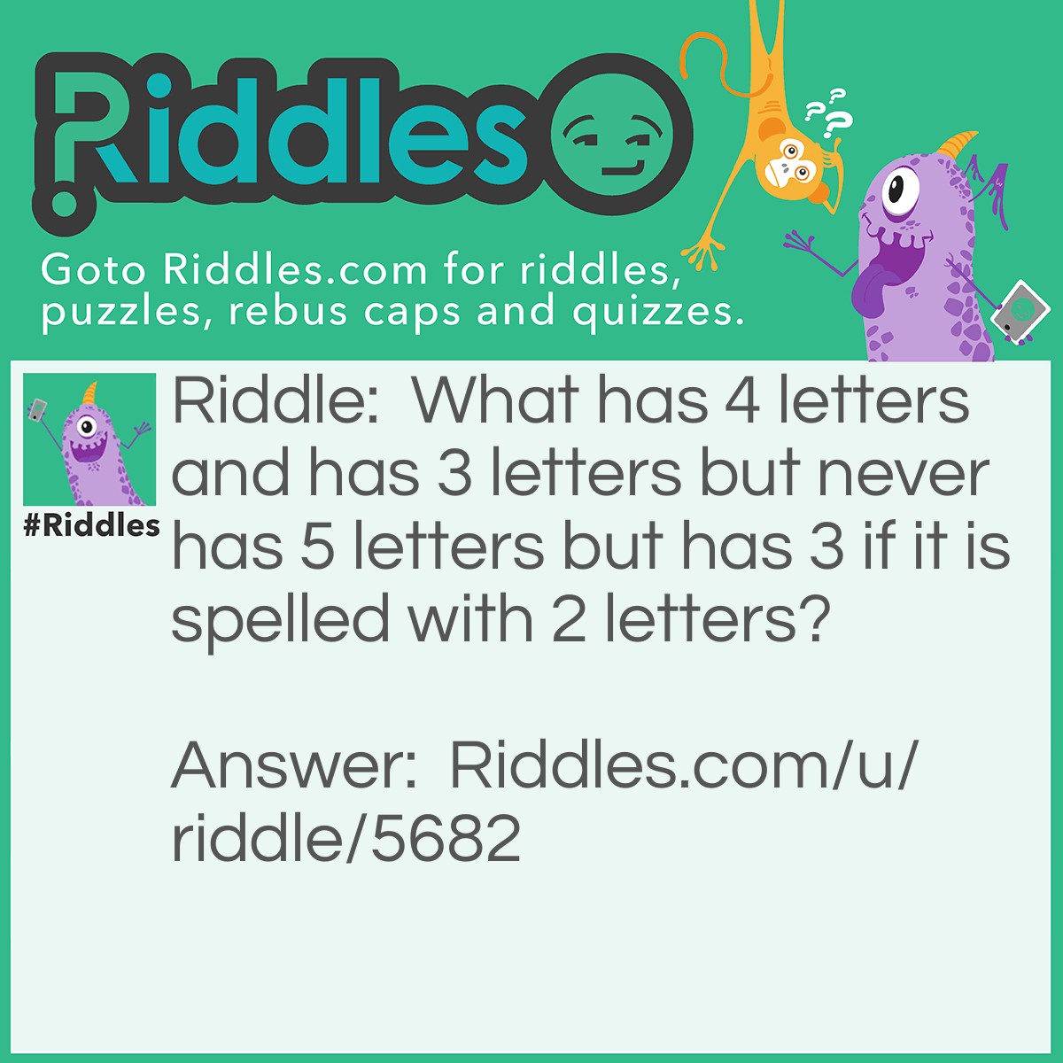 Riddle: What has 4 letters and has 3 letters but never has 5 letters but has 3 if it is spelled with 2 letters? Answer: Riddle is the answer. Don't read it as a question, read it as a statement. What= 4 letters And= 3 letters Never= 5 letters But= 3 letters If, it ,is= 2 letters