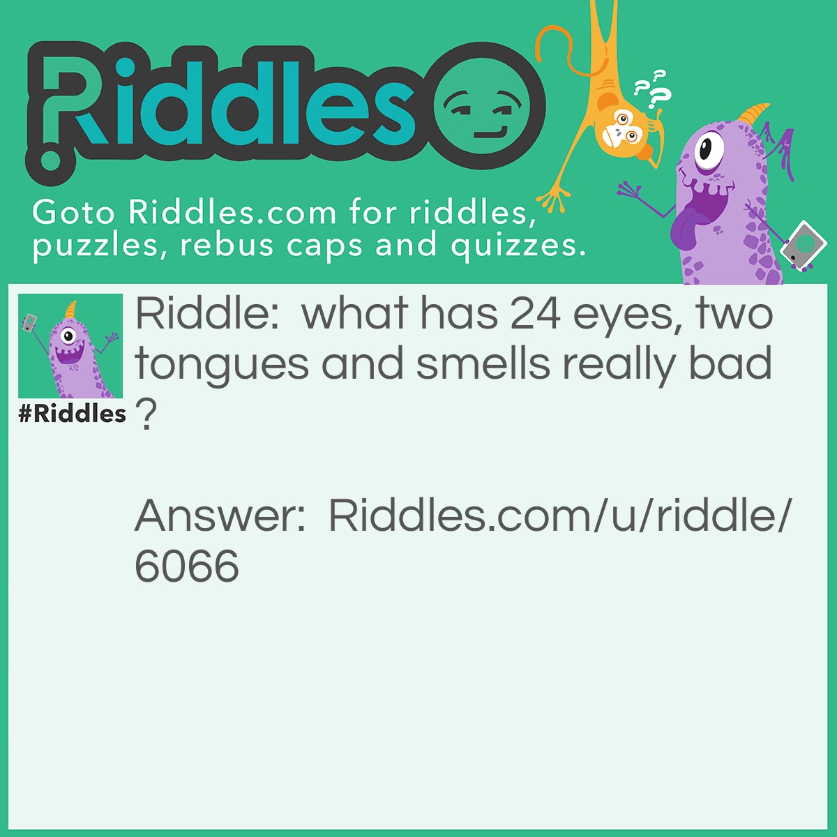 Riddle: what has 24 eyes, two tongues and smells really bad? Answer: A pair of used sneakers.