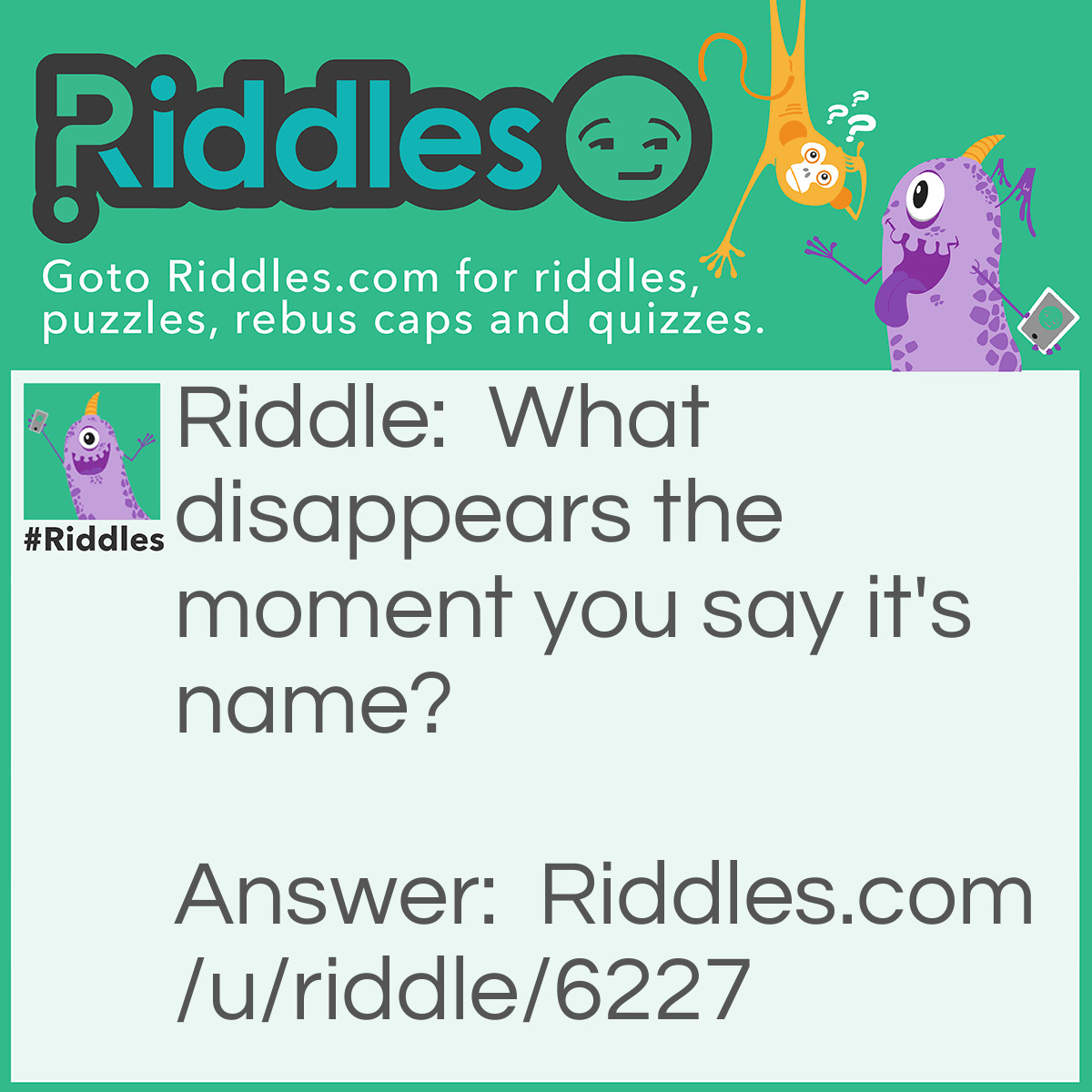 Riddle: What disappears the moment you say it's name? Answer: Silence.