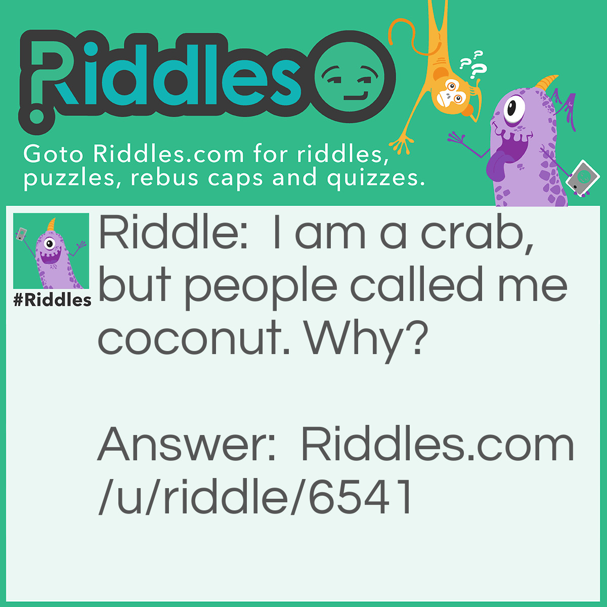 Riddle: I am a crab, but people called me coconut. Why? Answer: Coconut crab.
