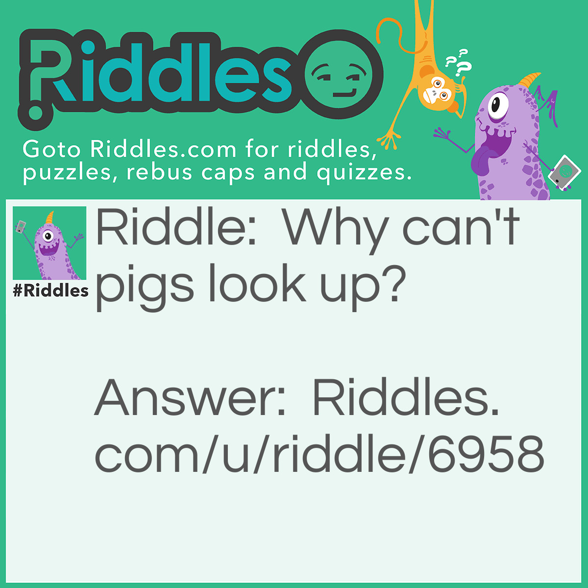Riddle: Why can't pigs look up? Answer: They don't need to. Truffles are in the floor!
