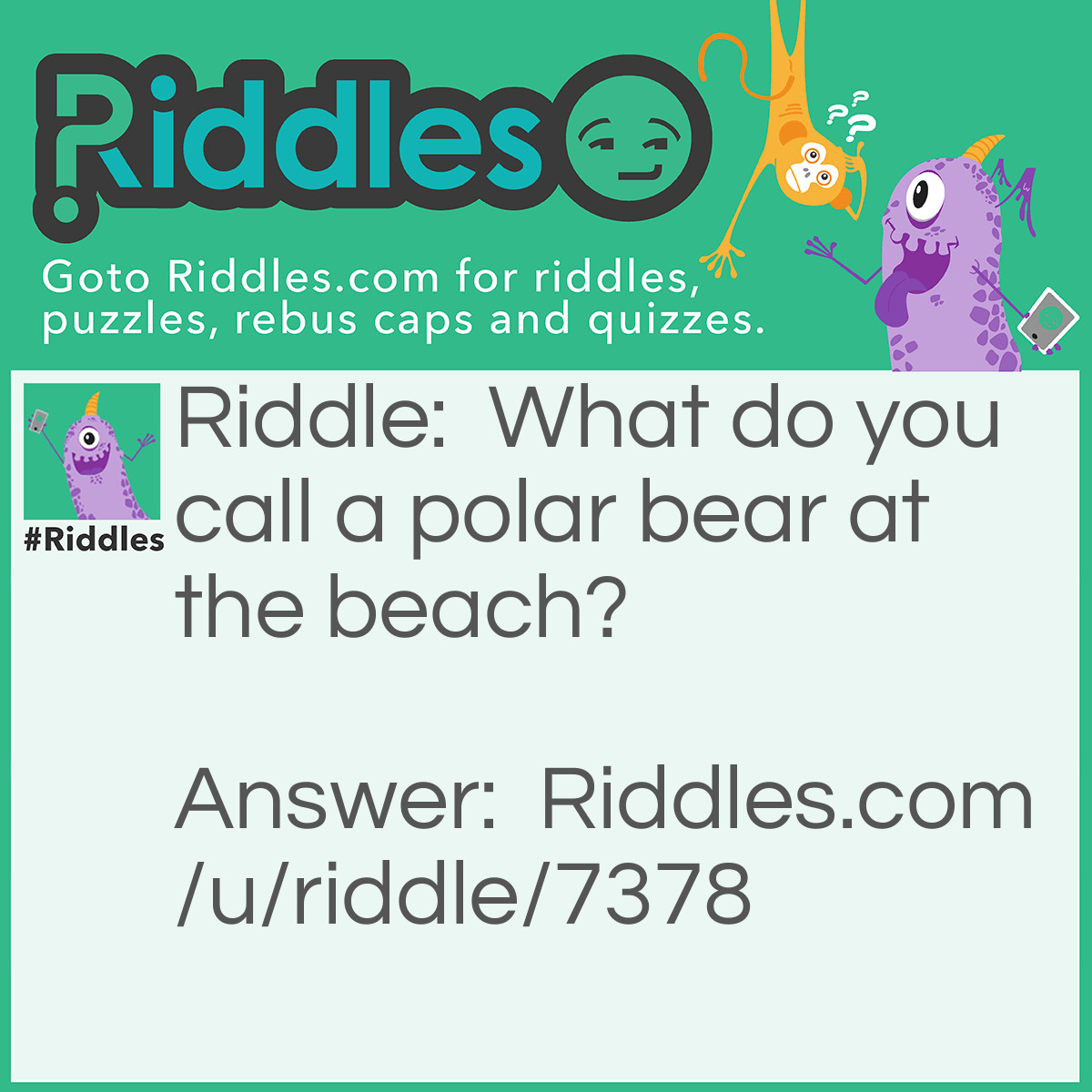 Riddle: What do you call a polar bear at the beach? Answer: Sandy Claws!