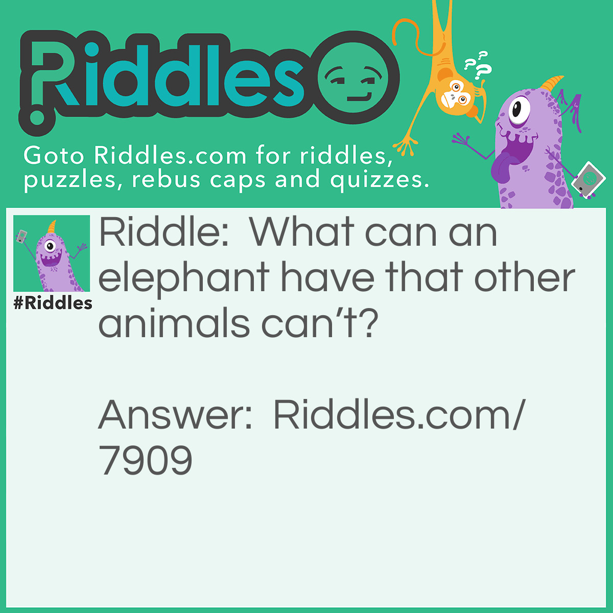 Riddle: What can an elephant have that other animals can't? Answer: A baby elephant.